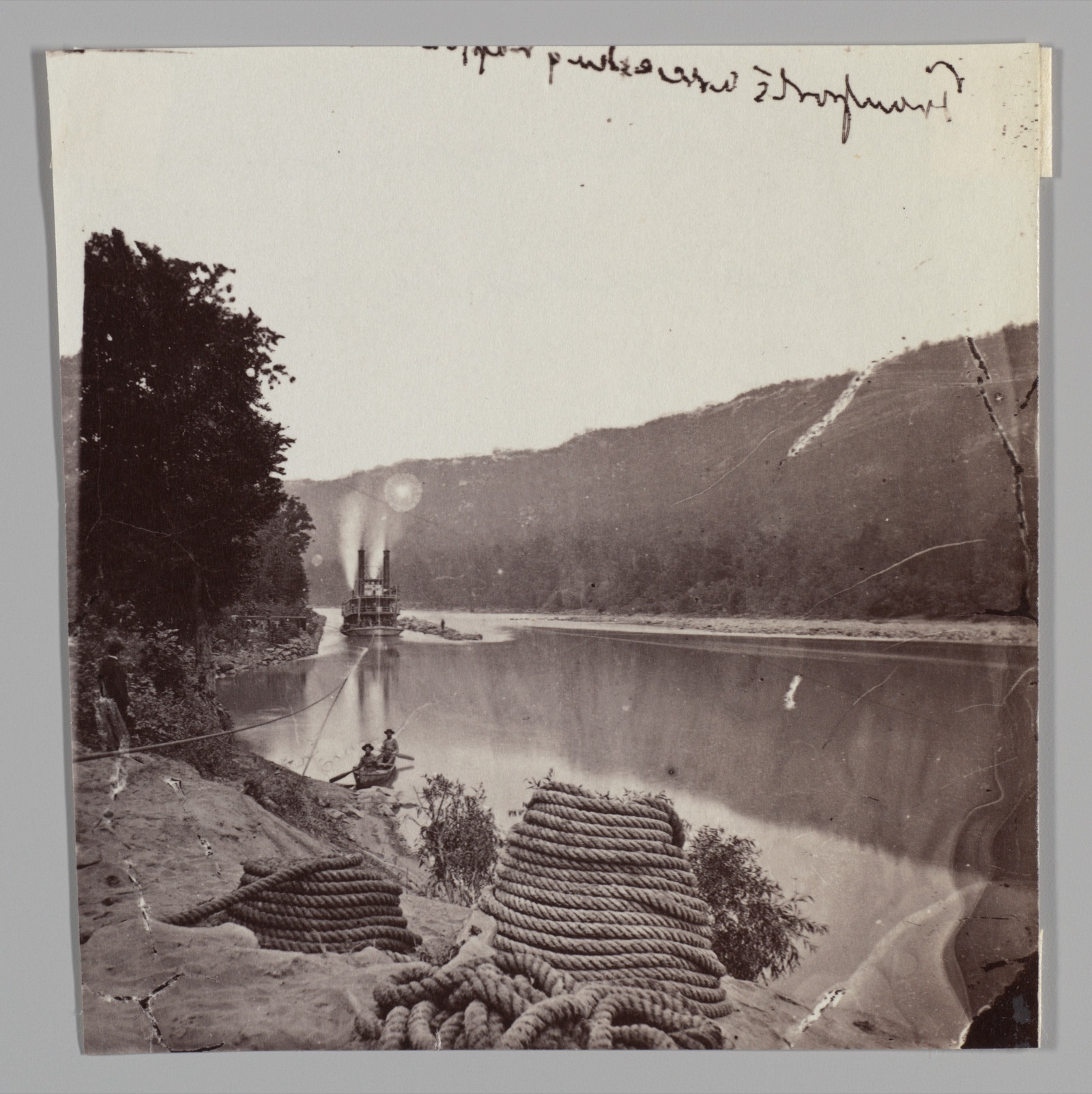 The Suck, Tennessee River below Chattanooga, photographed around 1864: the river narrowing between wooded mountains